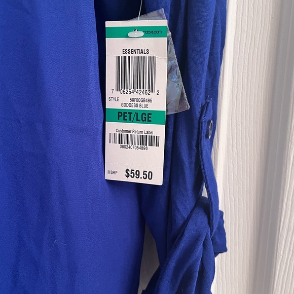 NWT INC Cerulean Blue rolled sleeve v-neck pull-over Blouse Petite Large - Picture 4 of 9